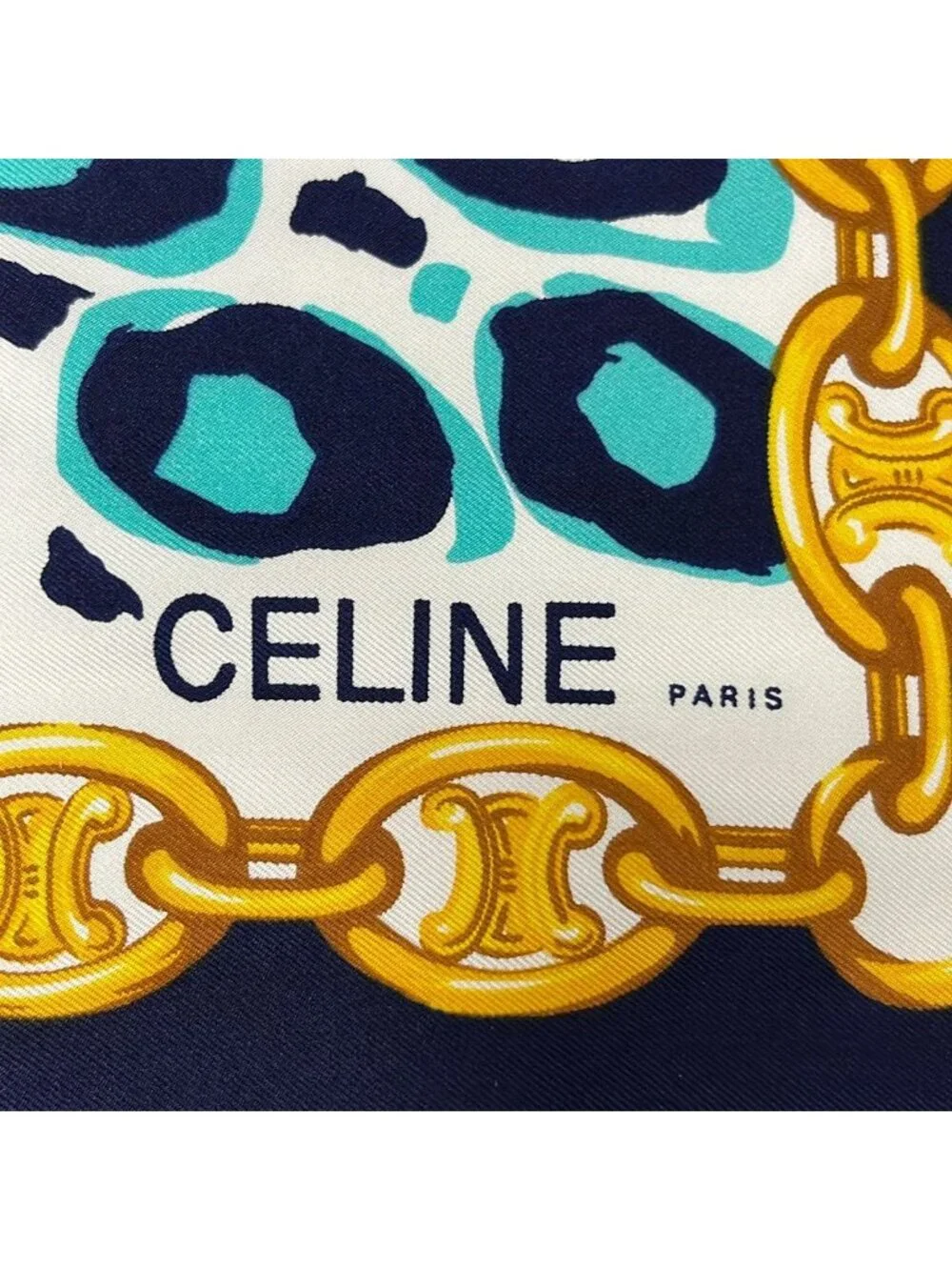 Celine Scarf Navy White Gold Chain Zebra Pattern